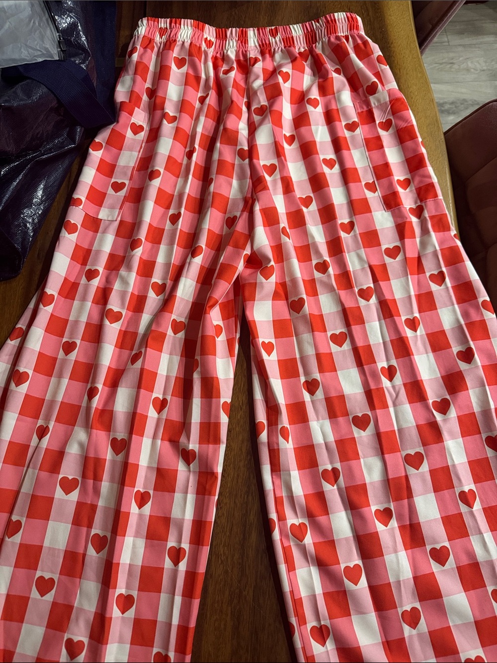 Women’s  Red & Pink Heart Plaid Pants